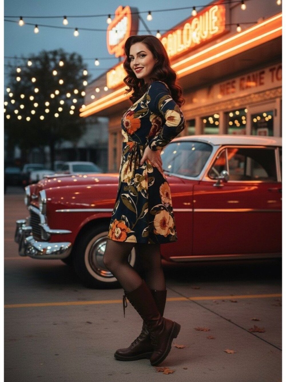 Altar'd State Navy Moody Floral Faux Wrap Dress S| Pin-Up Boho Cottagecore Indie - Picture 5 of 16
